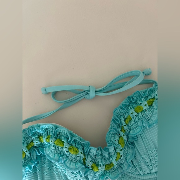 y2k Betsey Johnson Aqua and Lime Green Eyelet and Mesh Bikini 
Size: Small
EUC - Picture 4 of 16